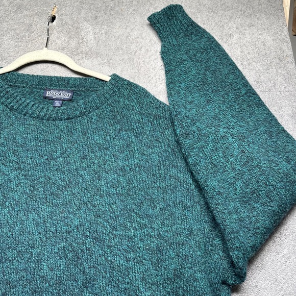 Lands‎ End Wool Crewneck Sweater Mens XL Long Green Classic Knit